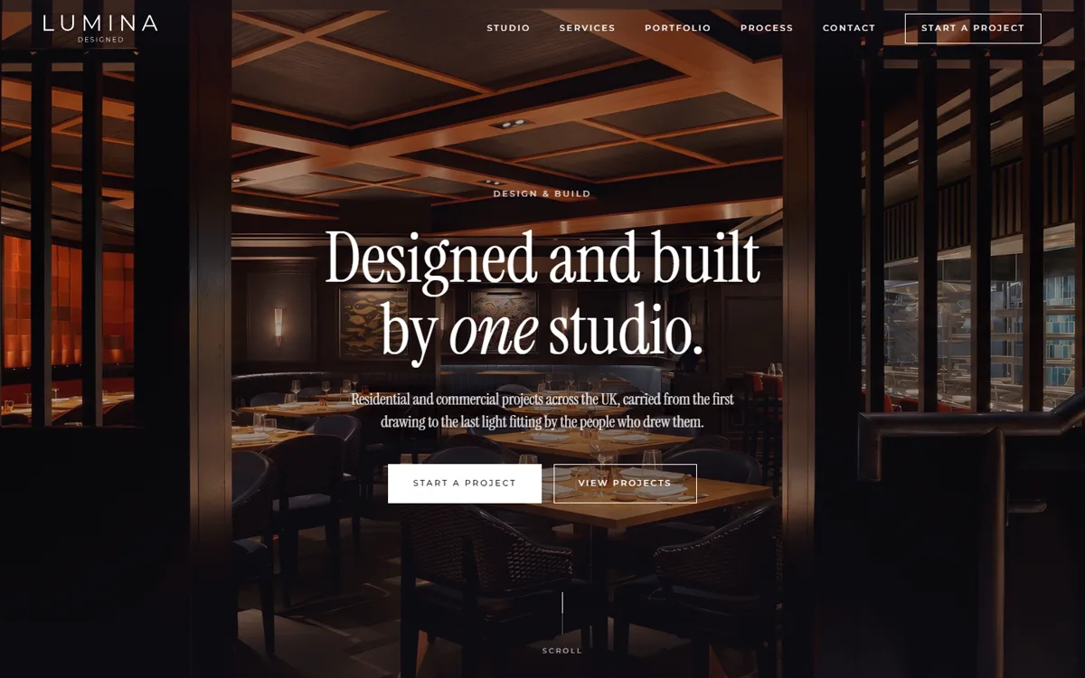 Lumina Designed homepage, a live client website built by SiteFlash