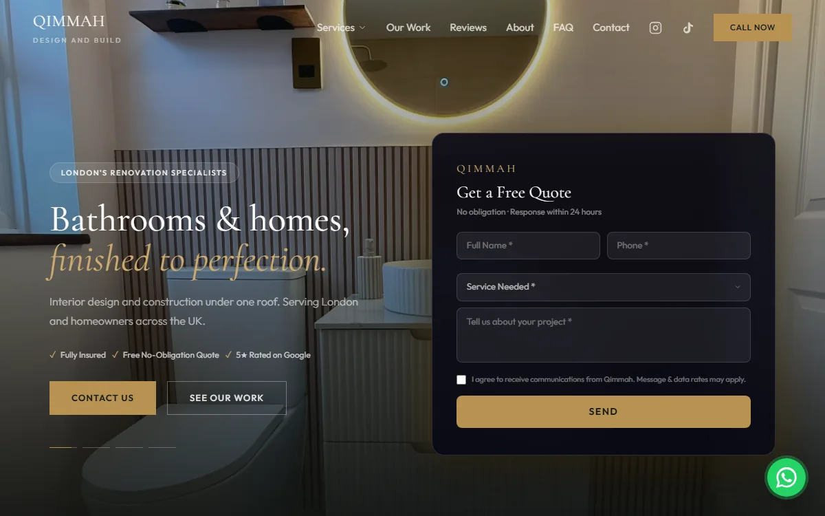 Qimmah Build homepage, a live client website built by SiteFlash