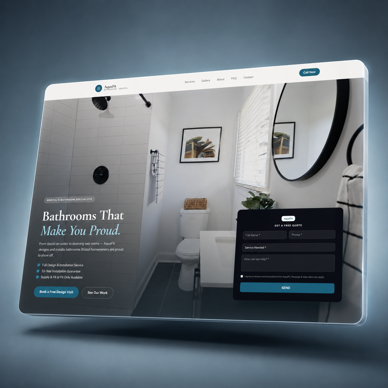 AquaFit Bathrooms website — built by SiteFlash
