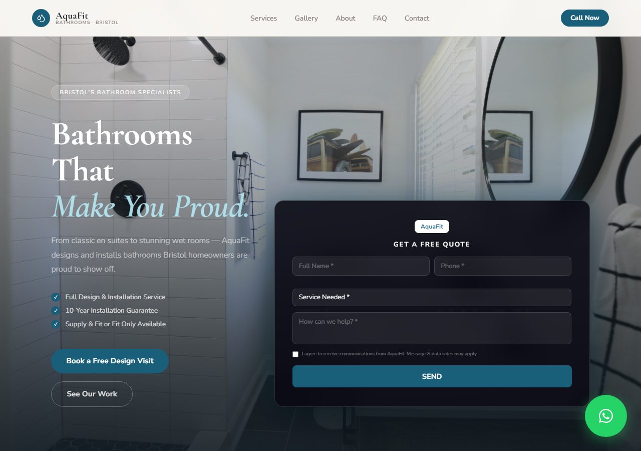 AquaFit Bathrooms website — built by SiteFlash