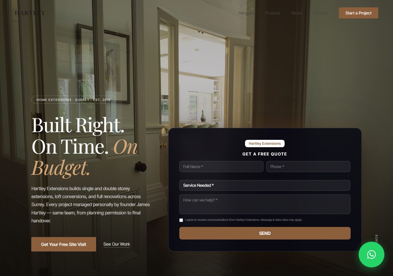 Hartley Extensions website — built by SiteFlash
