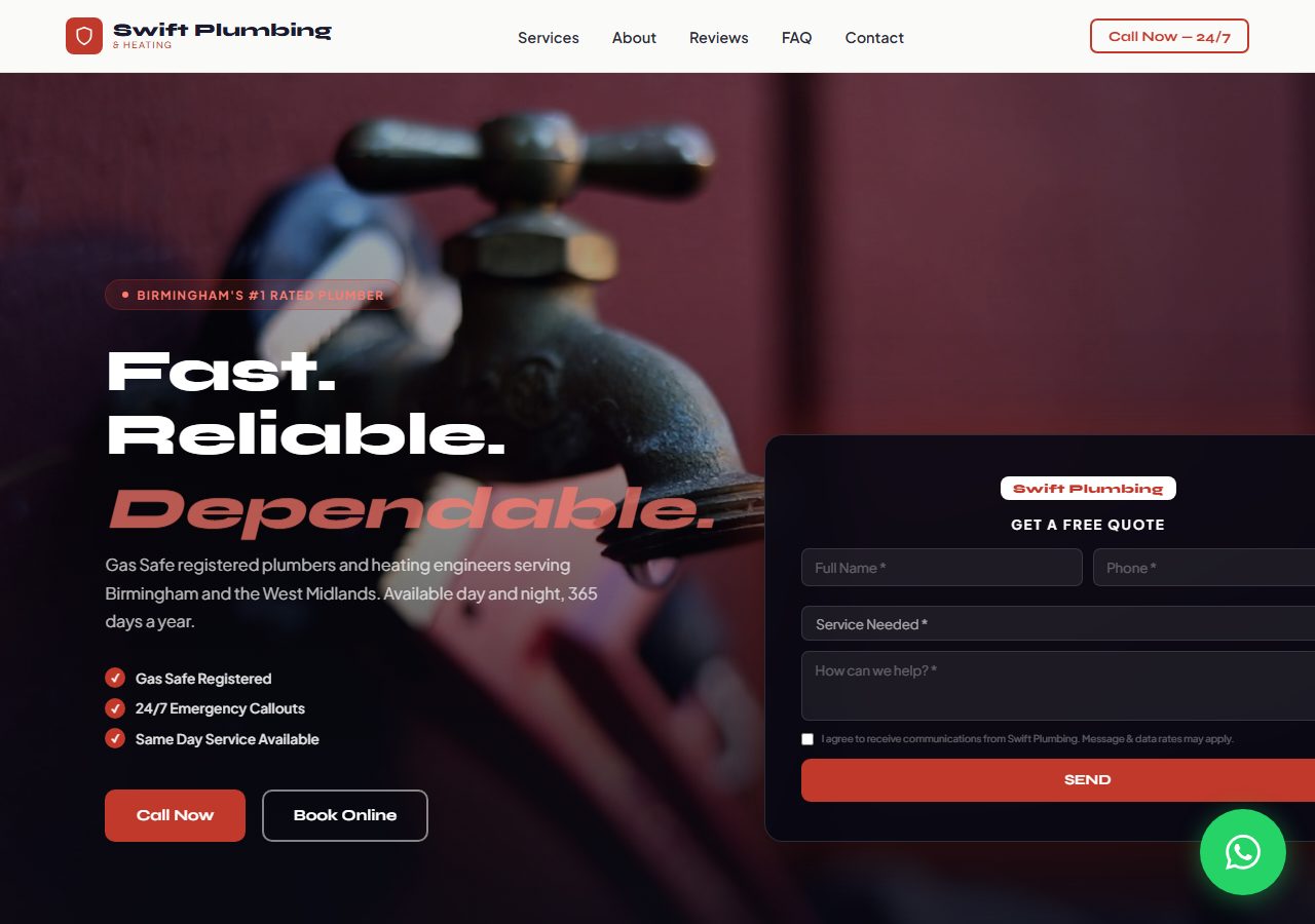 Swift Plumbing & Heating website — built by SiteFlash