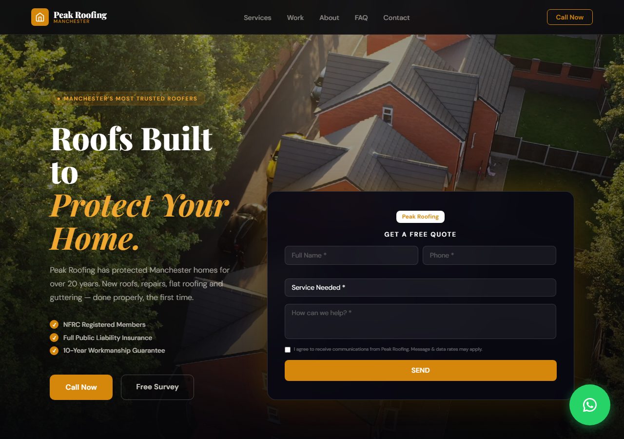 Peak Roofing website, built with local SEO foundations