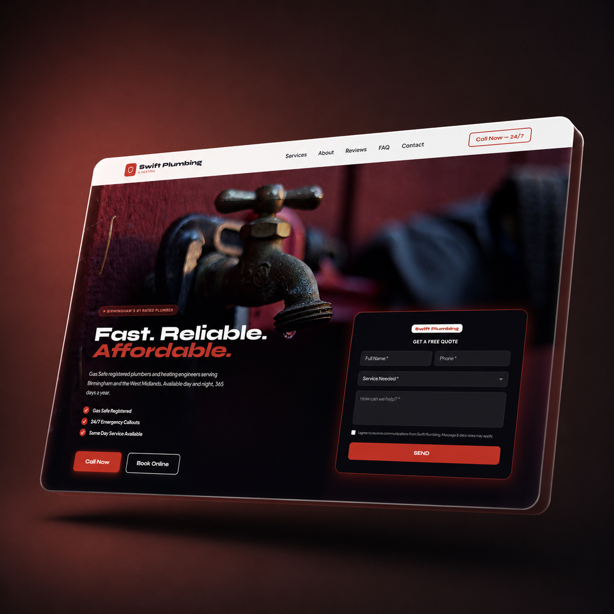 Swift Plumbing & Heating website — built by SiteFlash
